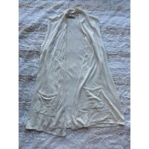 Nouveaux Women's Soft Cream White Sleeveless Long Knit Cardigan Pocketed S-M